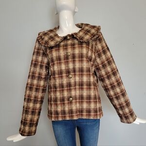 Stoosh Quilted Plaid Jacket With Ruffle Detail, VGUC, Size L